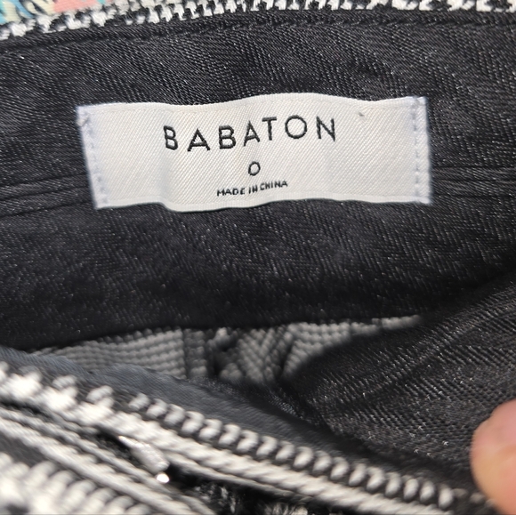 Aritzia Babaton Walker Belted Houndstooth Slim Check Trouser Pant Black White 0 - Picture 5 of 9